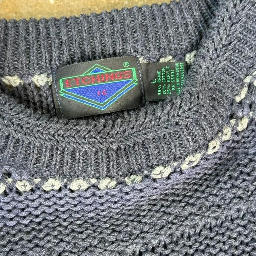 Etchings Knit Sweater Dark Gray Patterned Stripe Cozy Vintage‎ Style L